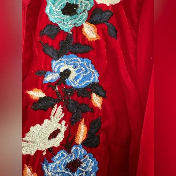 Free People MIA Red Velour Velvet Floral Embroidered Dress - Picture 4 of 7
